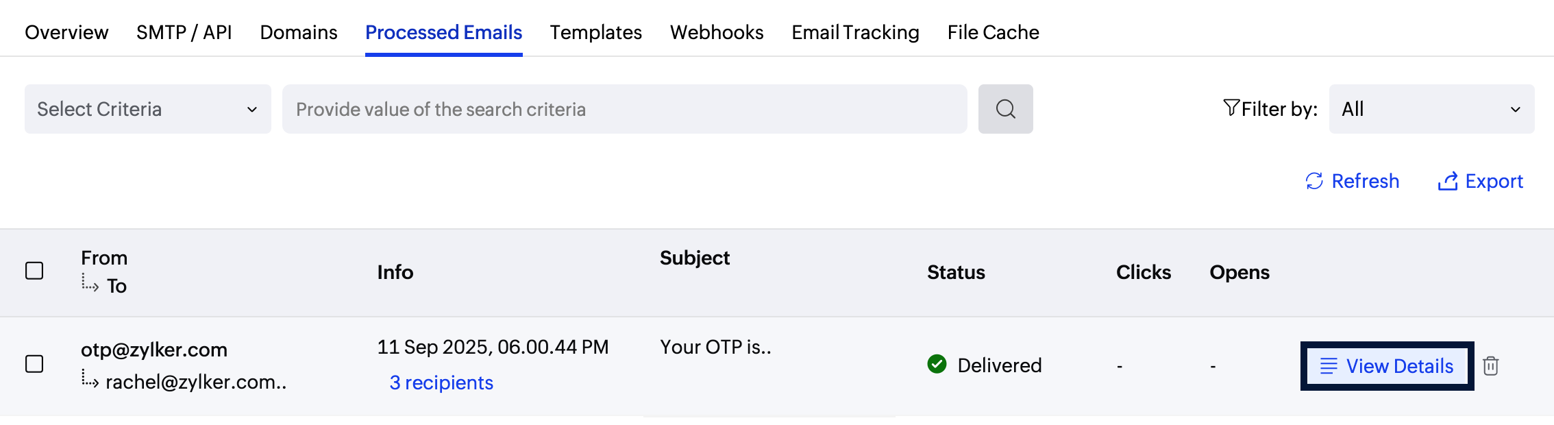 processed emails view details processed emails view details