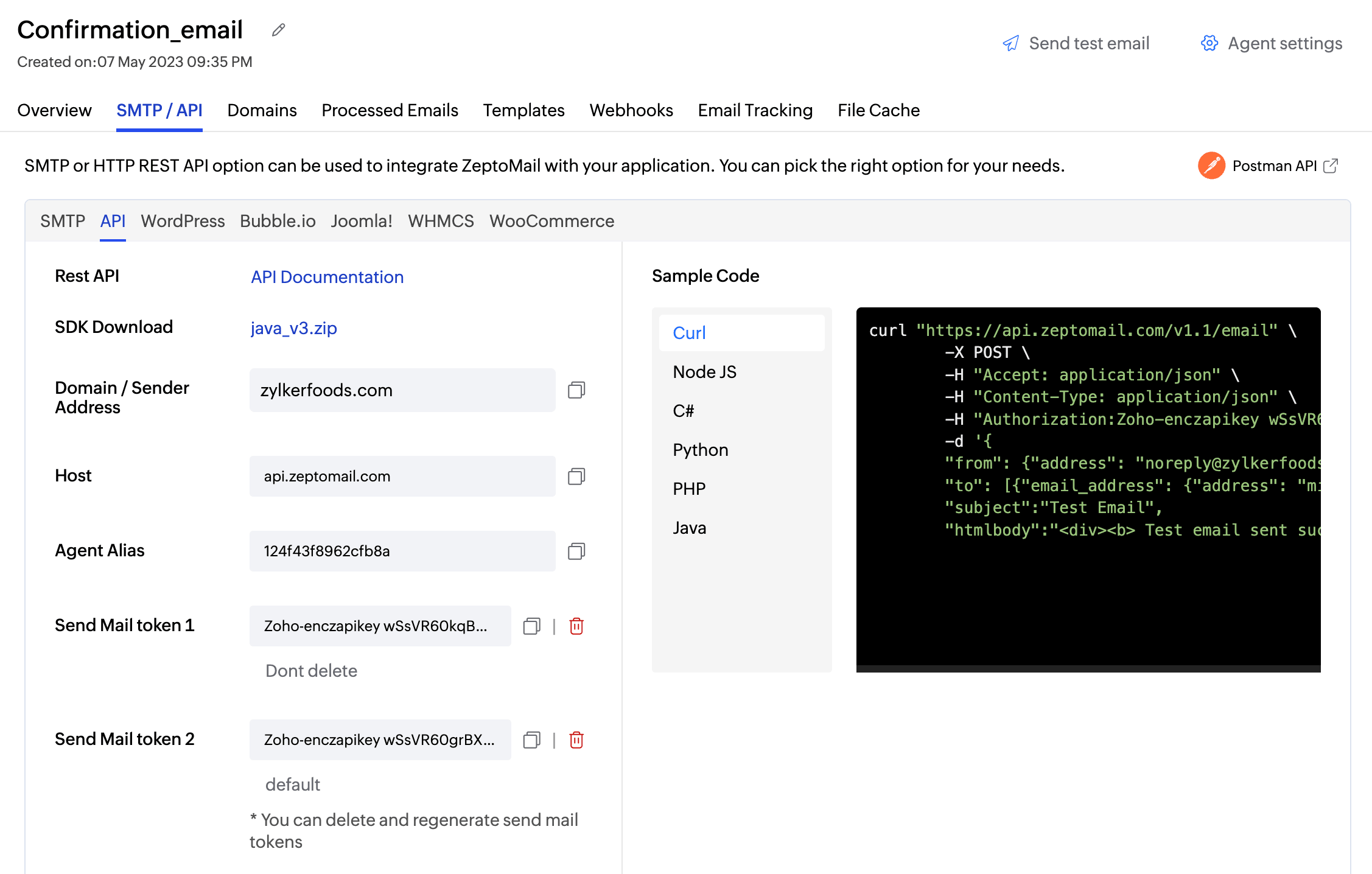 API configuration API configuration