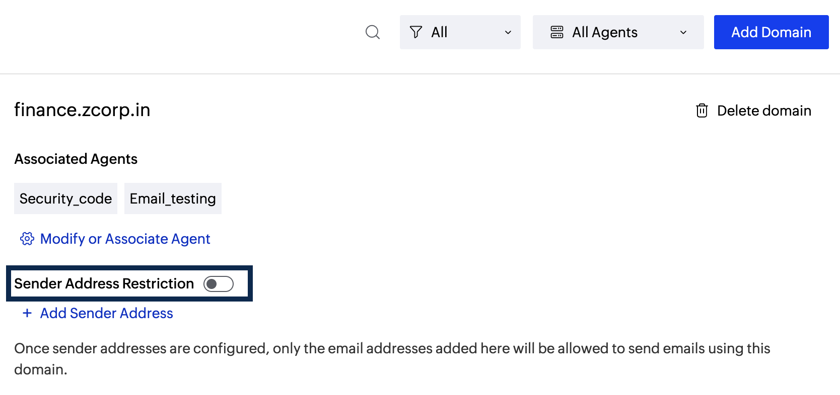 Sender address configuration Sender address configuration