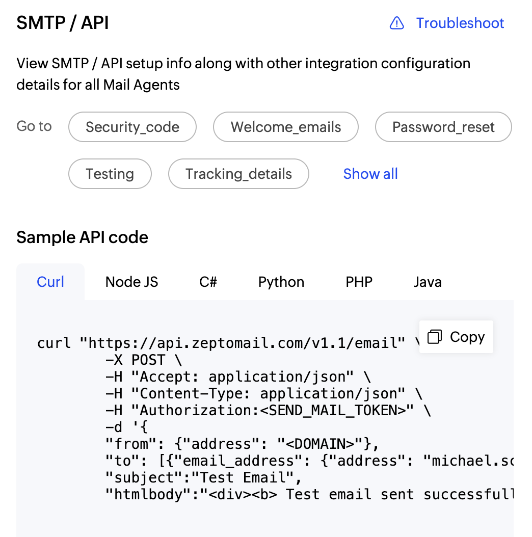 Setup options section