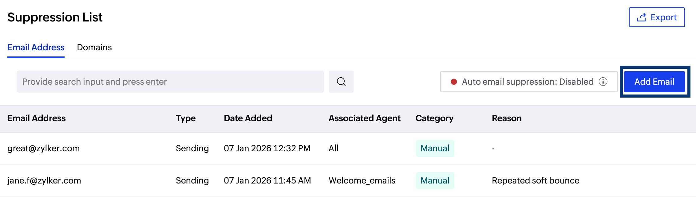 Add suppression entry