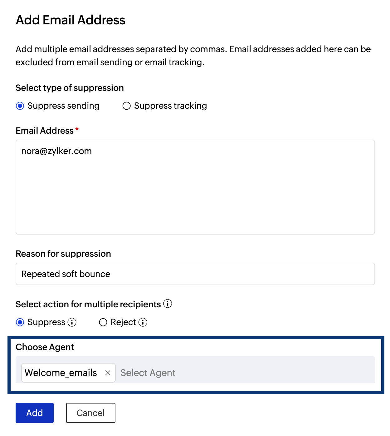 Add agent to suppression