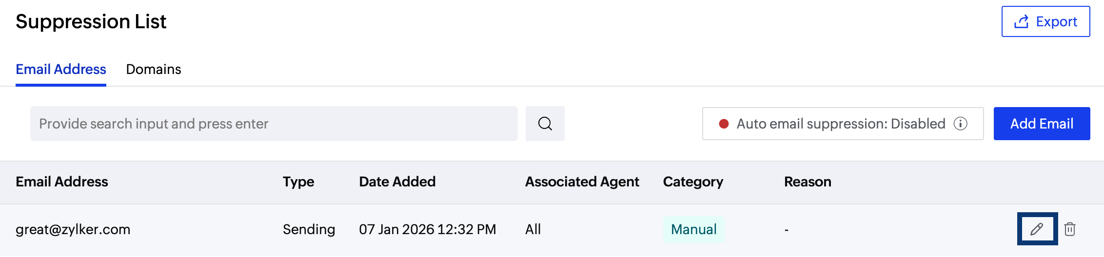 Edit suppression entries