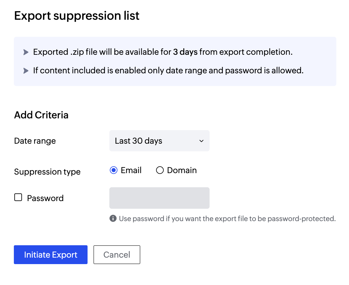Export supression list