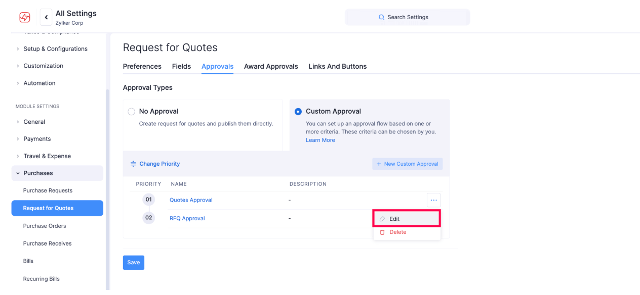 Edit Custom Approval