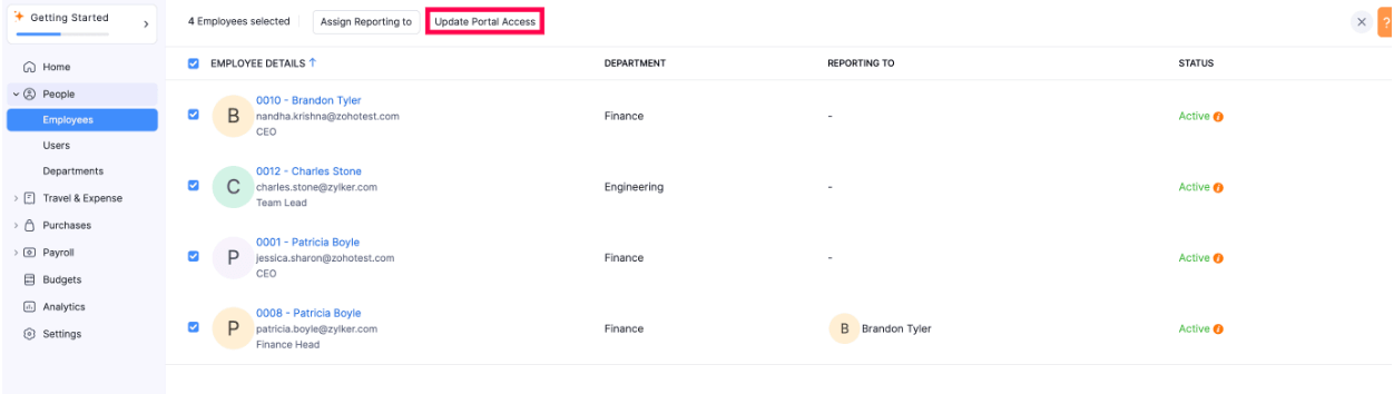 Bulk Edit Employees' Portal Access