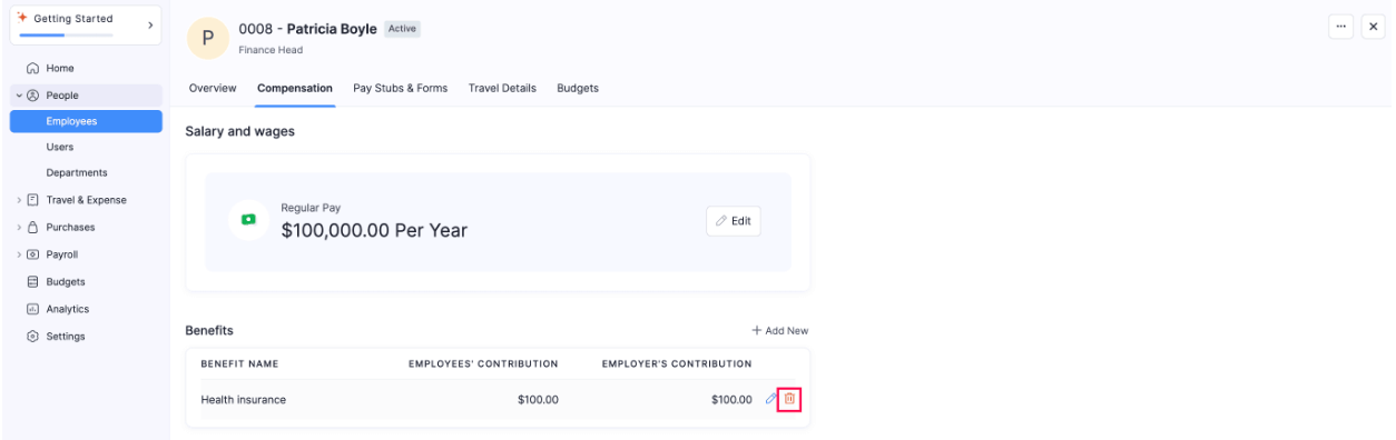 Delete Benefit of Employee