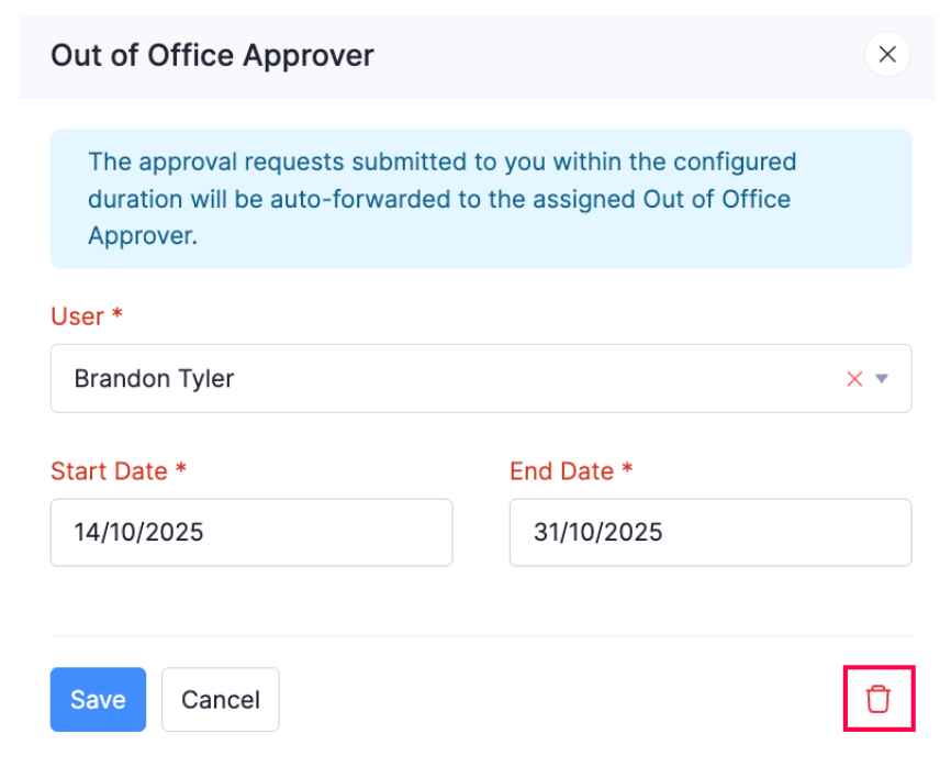 Delete Out Of Office Approver