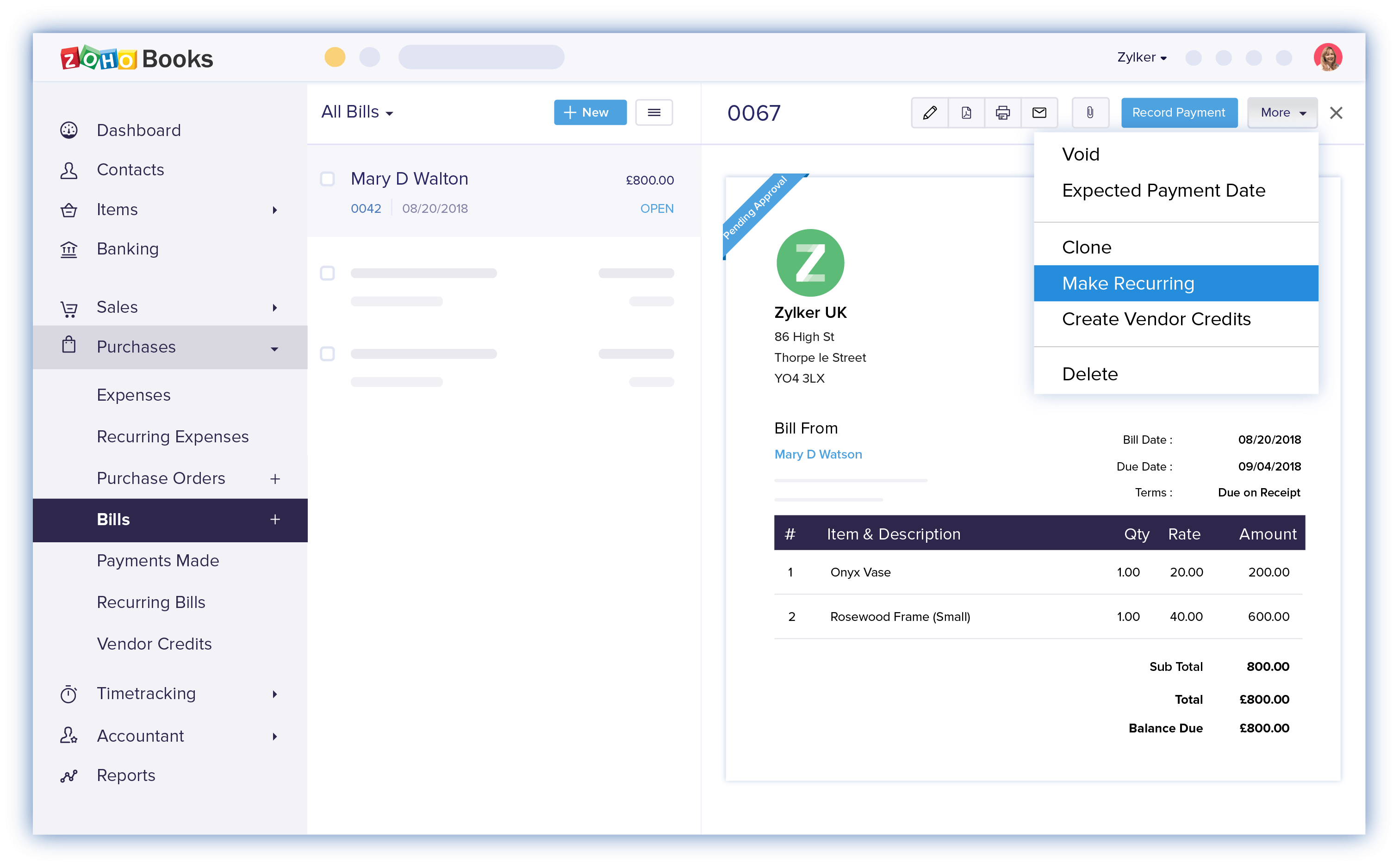 Recurring Bills - Online Billing Management Software | Zoho Books