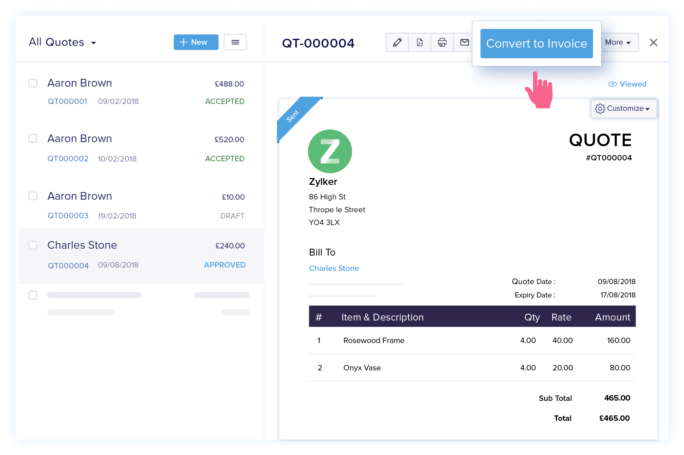 Convert Quotes to Invoices - Quote & Invoice Software for Small Business | Zoho Books