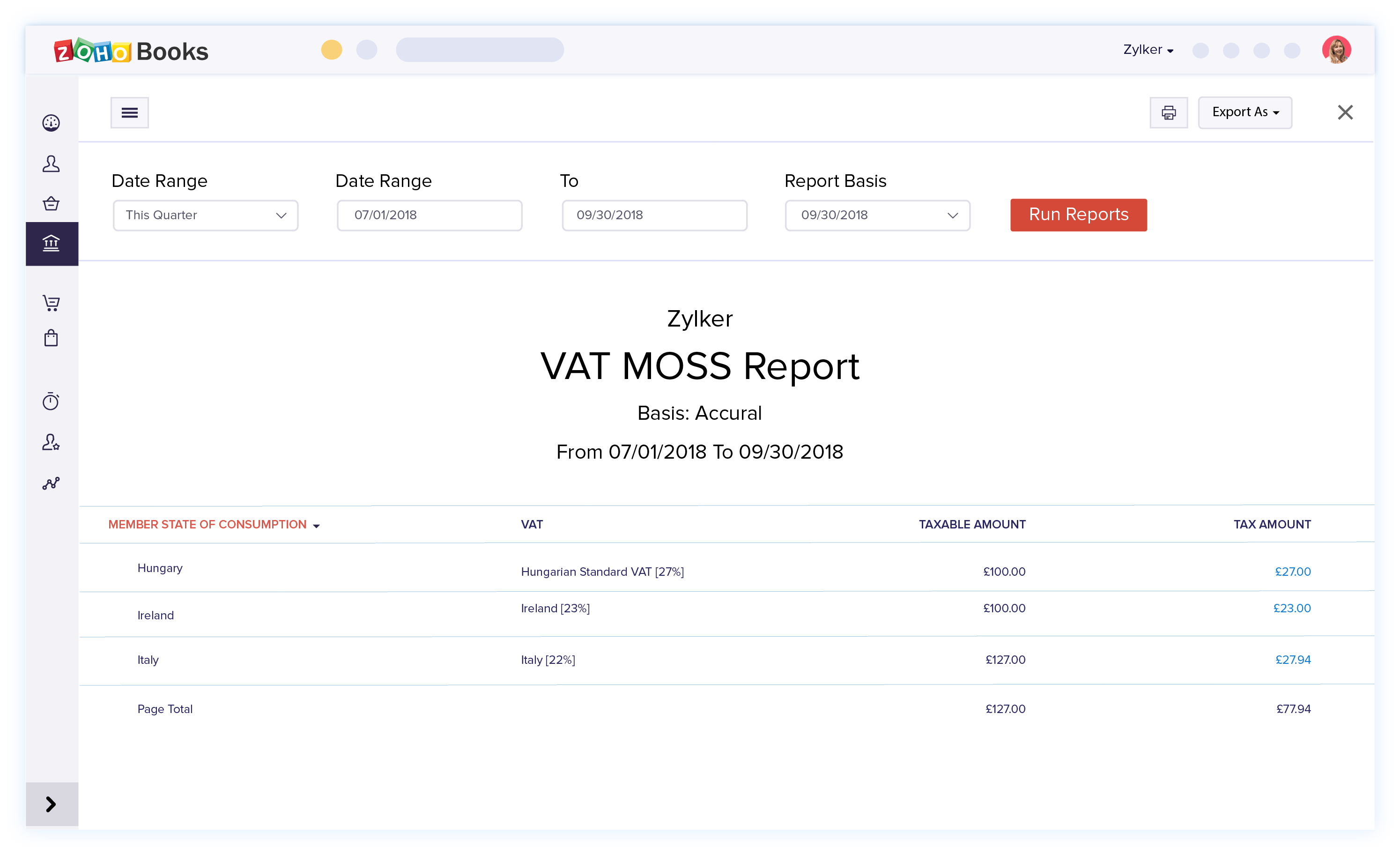 VAT MOSS Report - VAT Accounting Software | Zoho Books