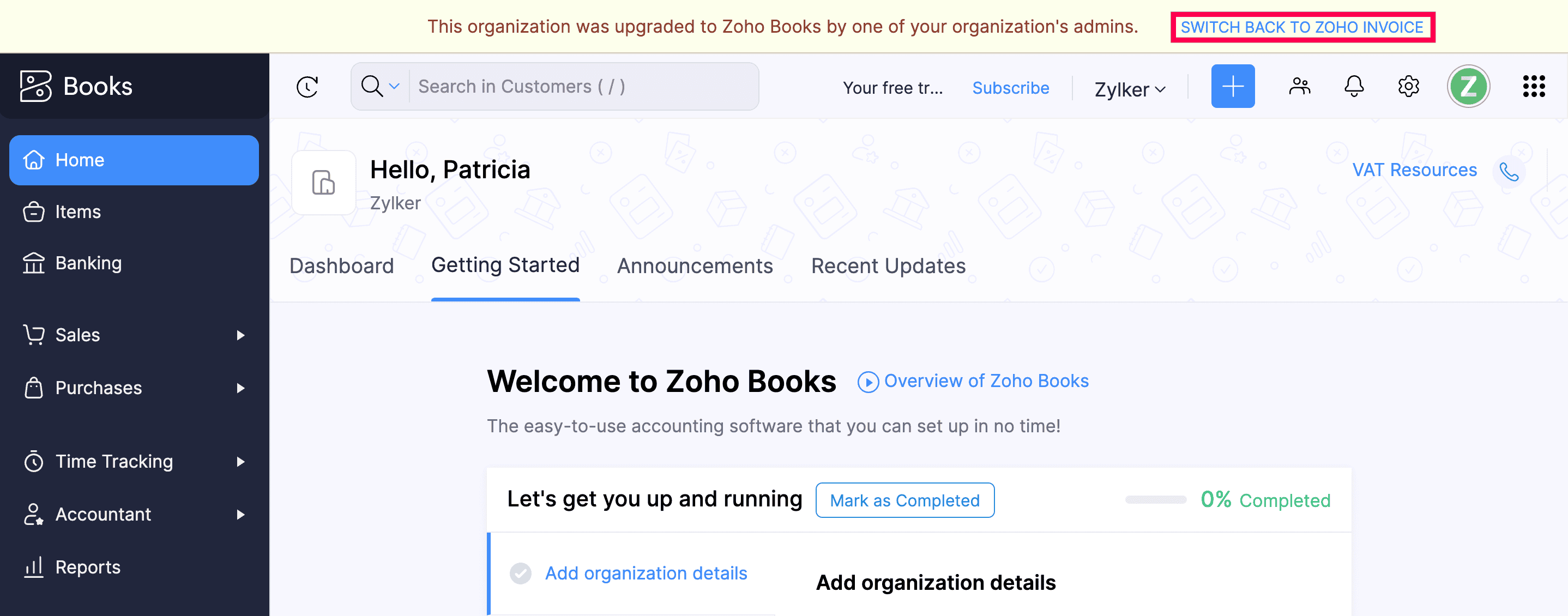 Switch Back to Zoho Invoice