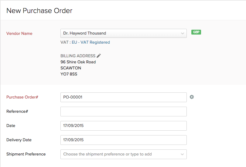 Purchase order new customer