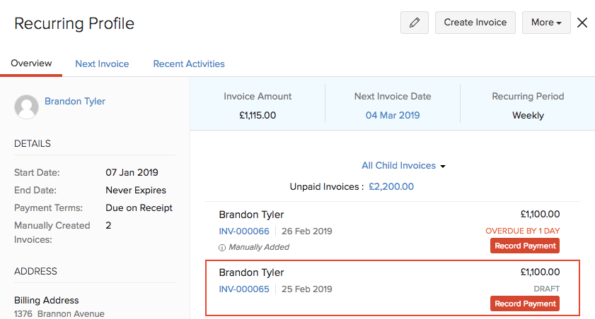 Recurring Invoice Details