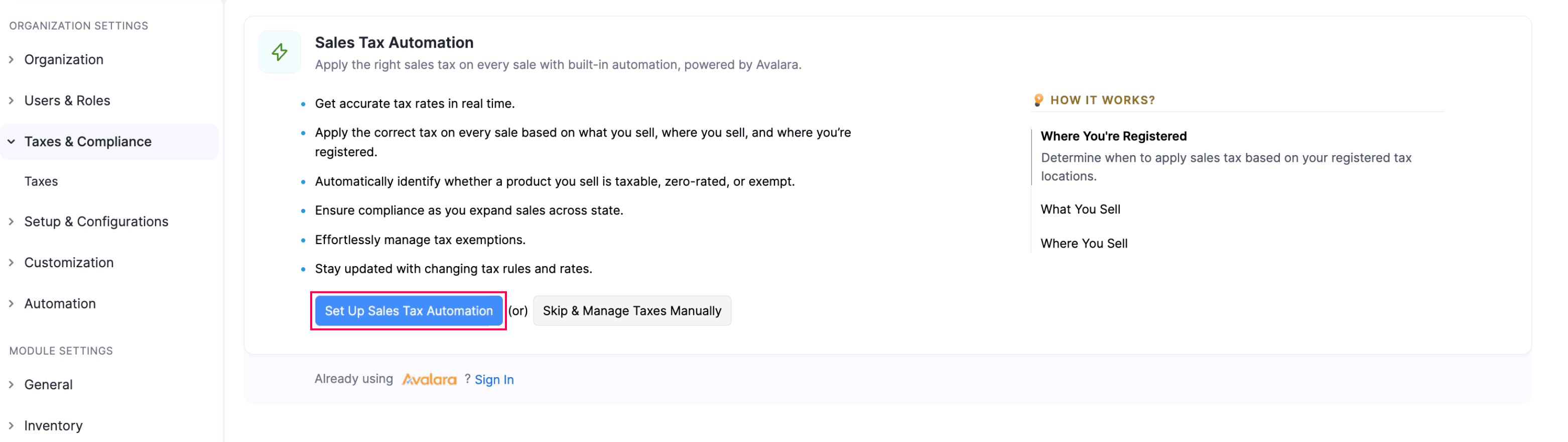 Set Up Sales Tax Automation
