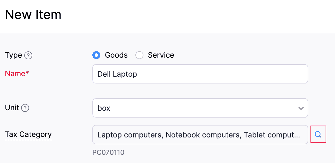 Search Tax Category