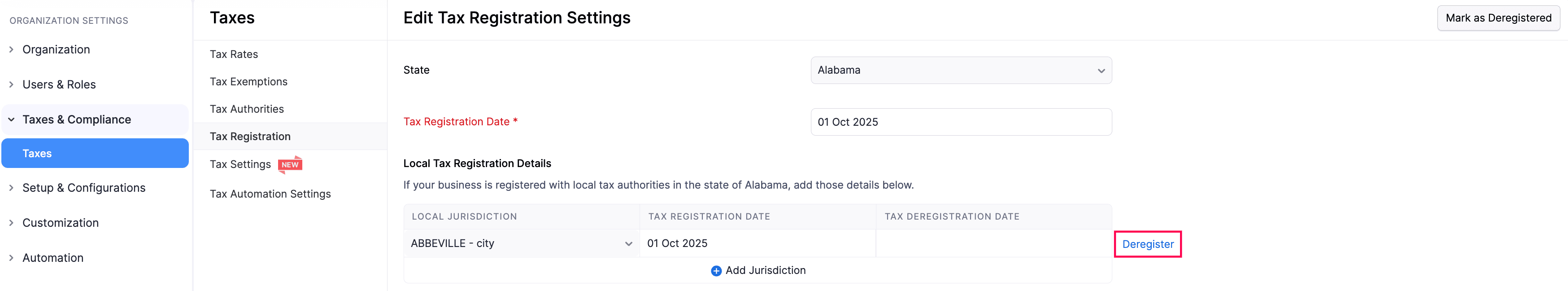 Deregister Local Taxes
