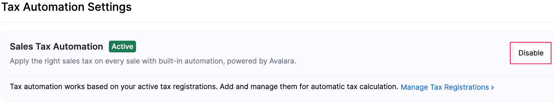 Disable Sales Tax Automation