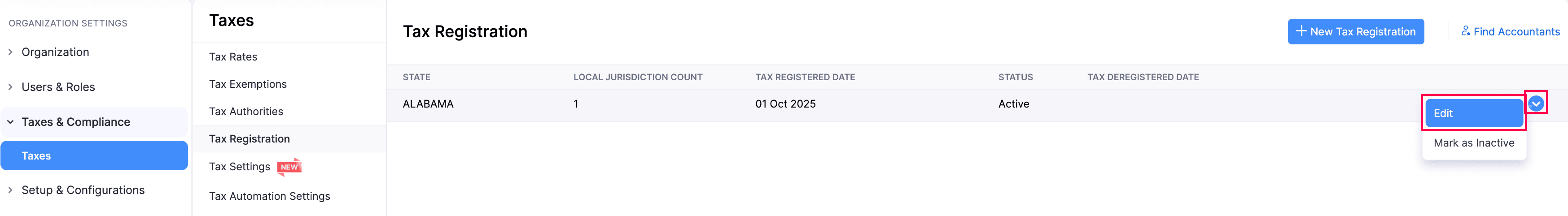 Edit Tax Registration