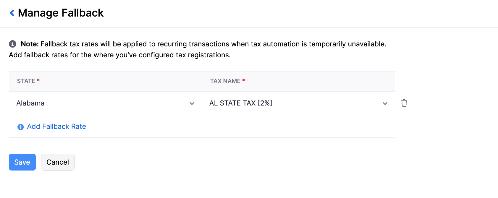 Fallback Tax Rates