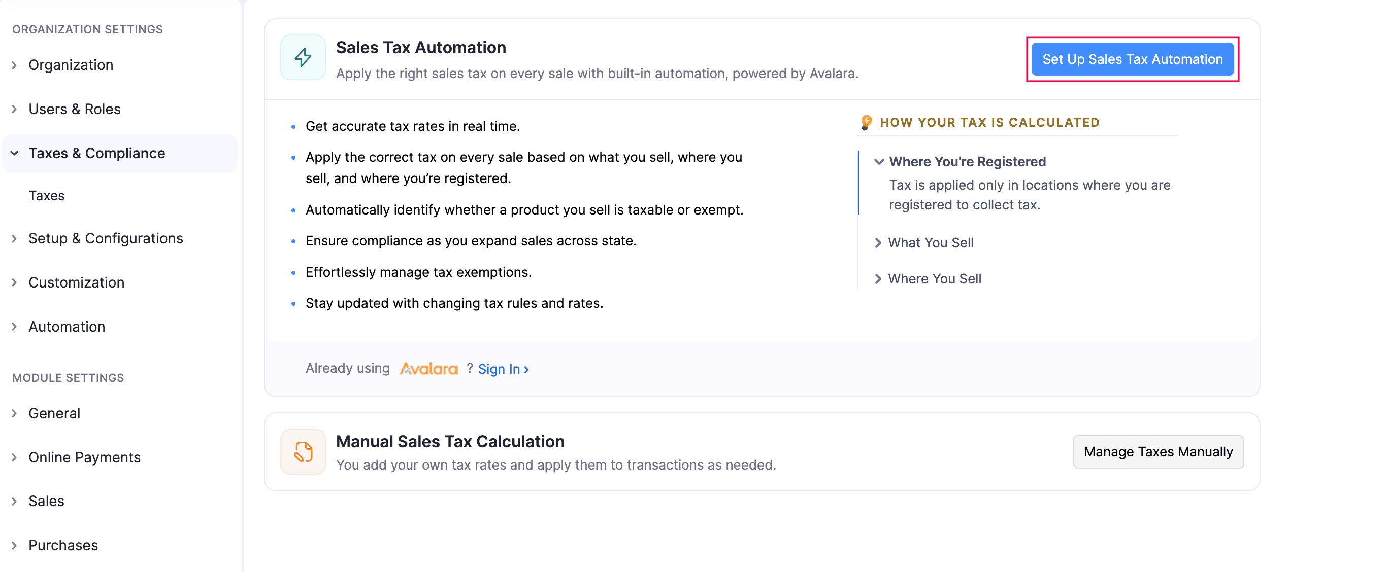 Set Up Sales Tax Automation