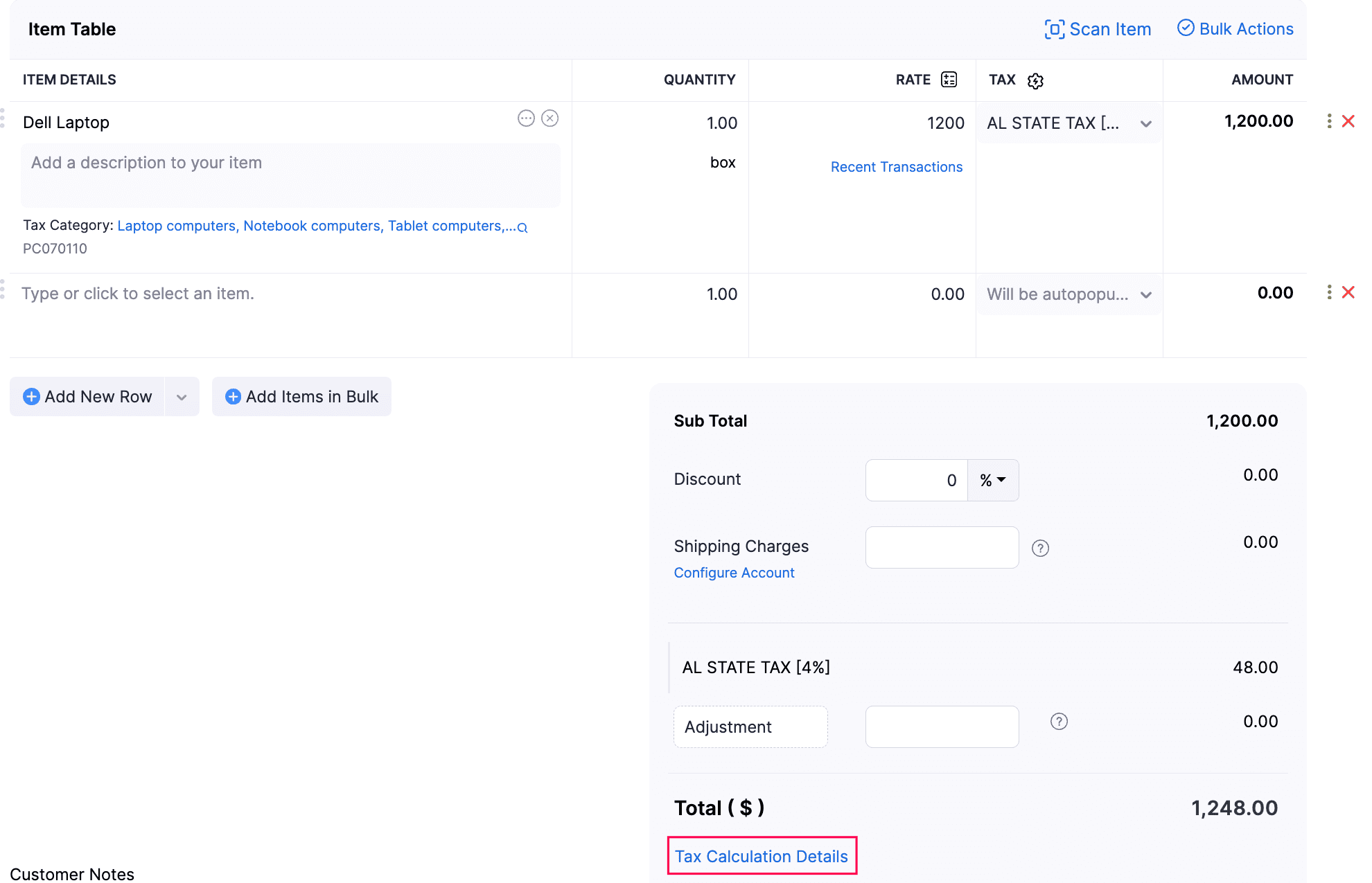 Tax Calculation Details