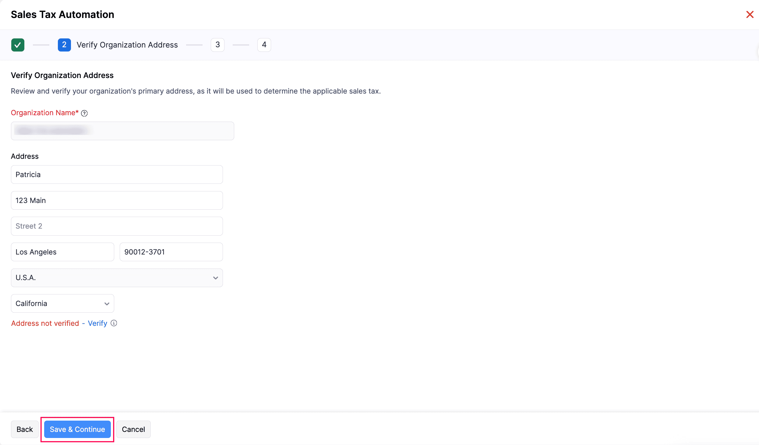 Verify Organization Address