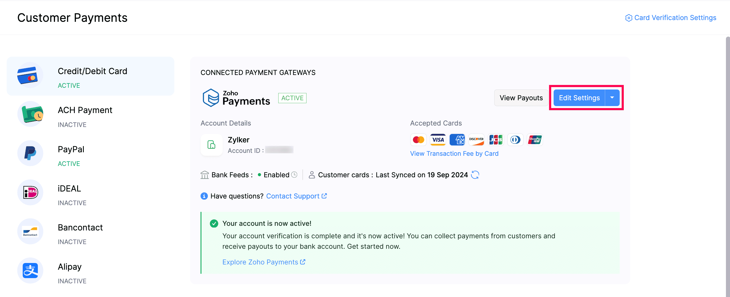 Edit Zoho Payments