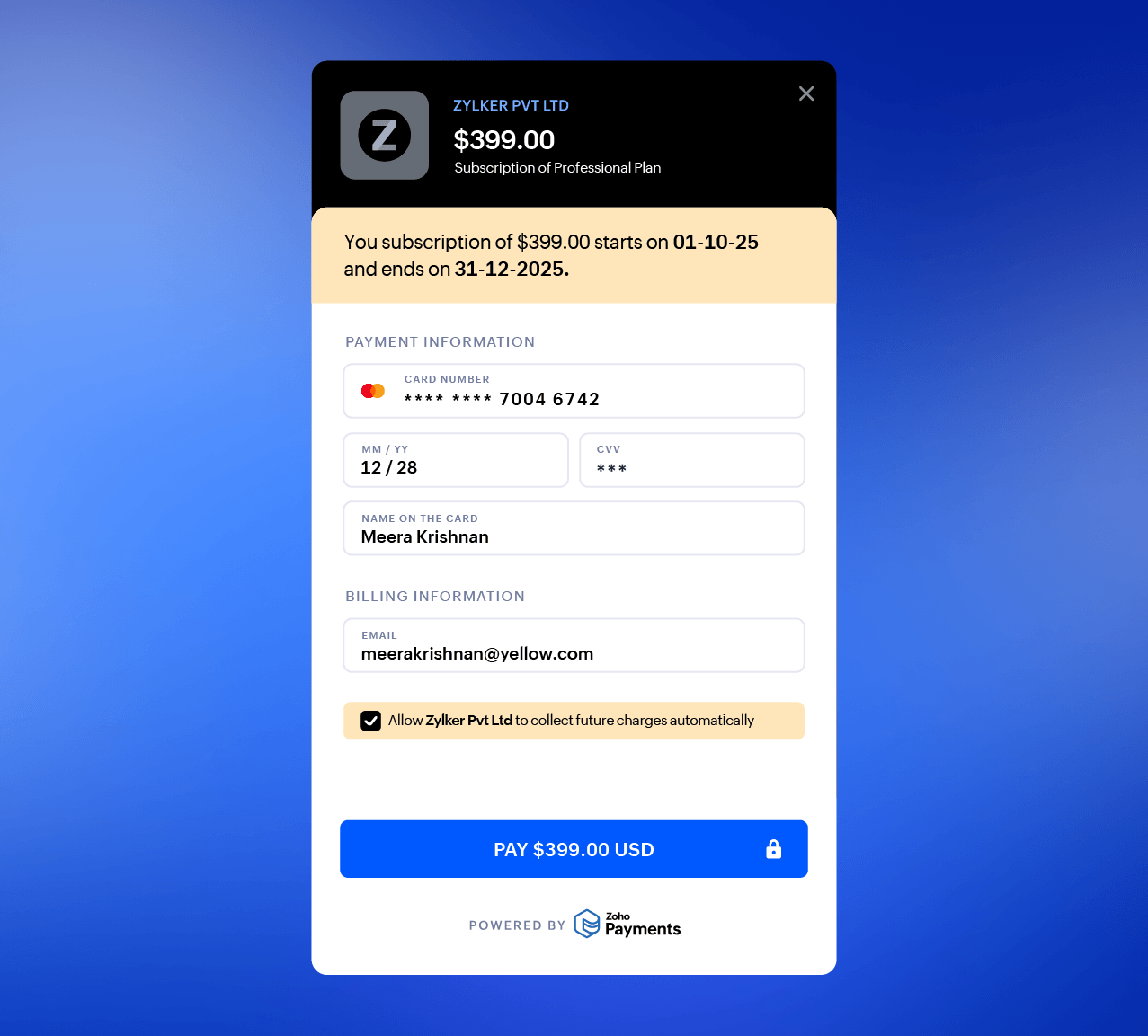 Customers subscription pay