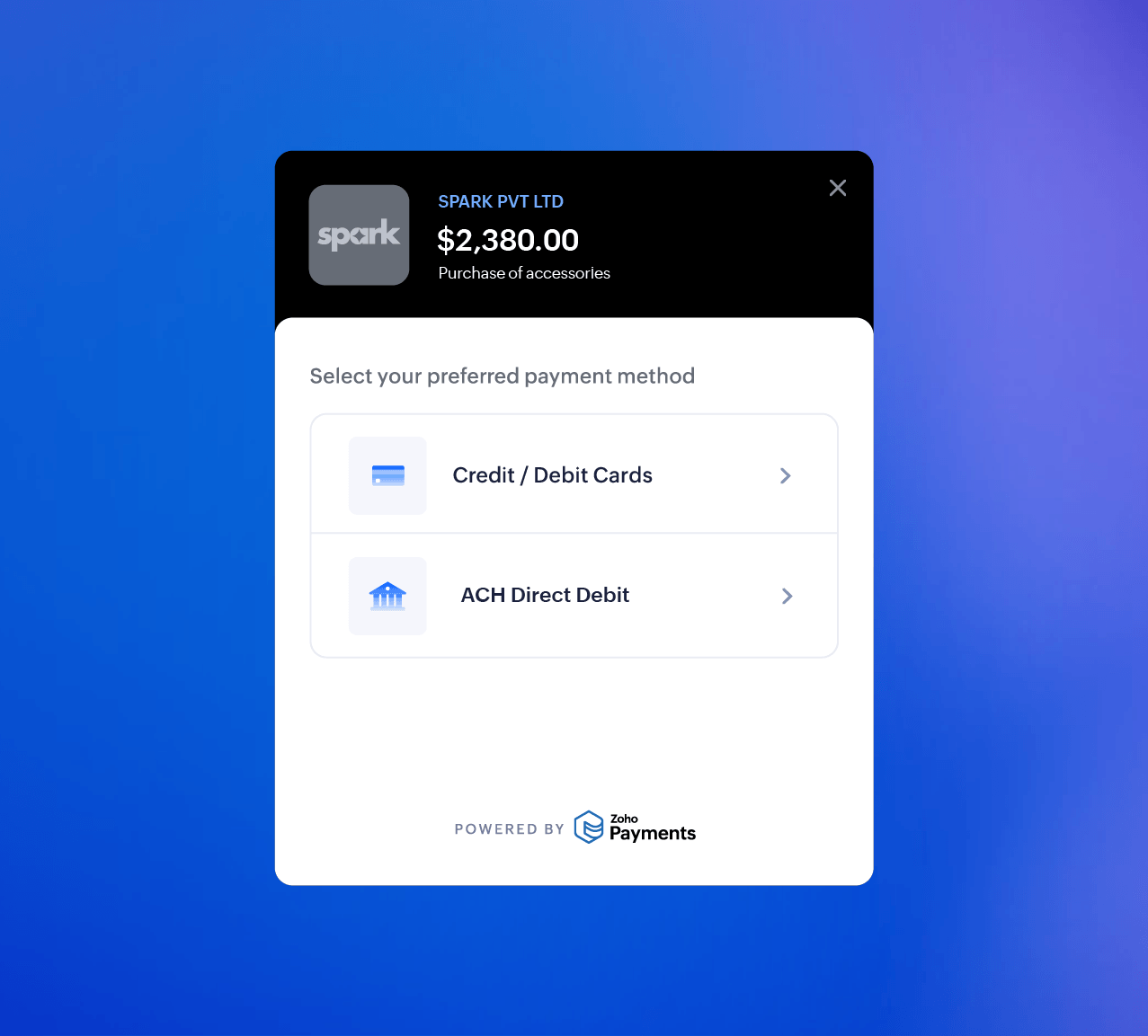 Pay via zoho payments